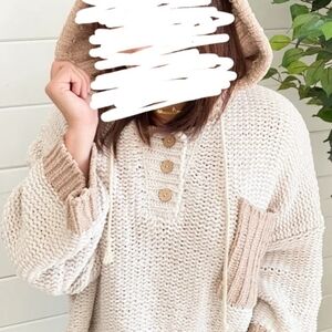 POL Hooded CHENILLE Sweater, Neutral Tan/Ivory, NWOT, S (Oversized), Cute/Comfy!